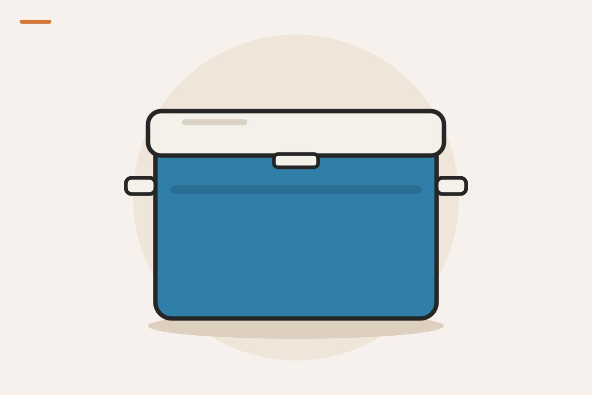 Illustration of a large blue hard-sided cooler with a white lid