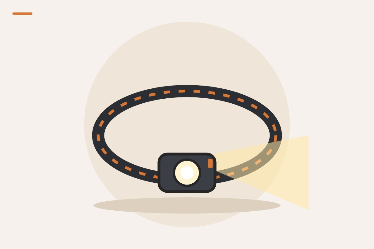 Illustration of a headlamp with its light beam on
