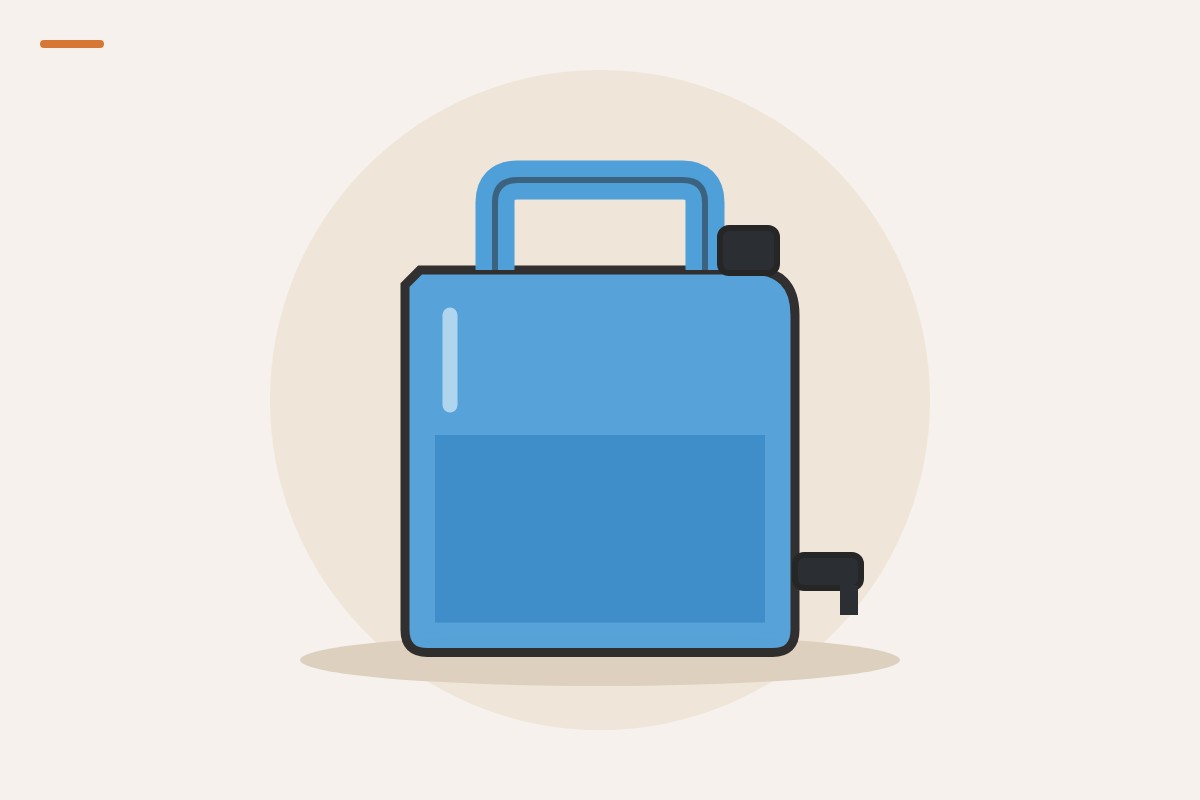 Illustration of a blue 7-gallon water jug with a handle and spigot
