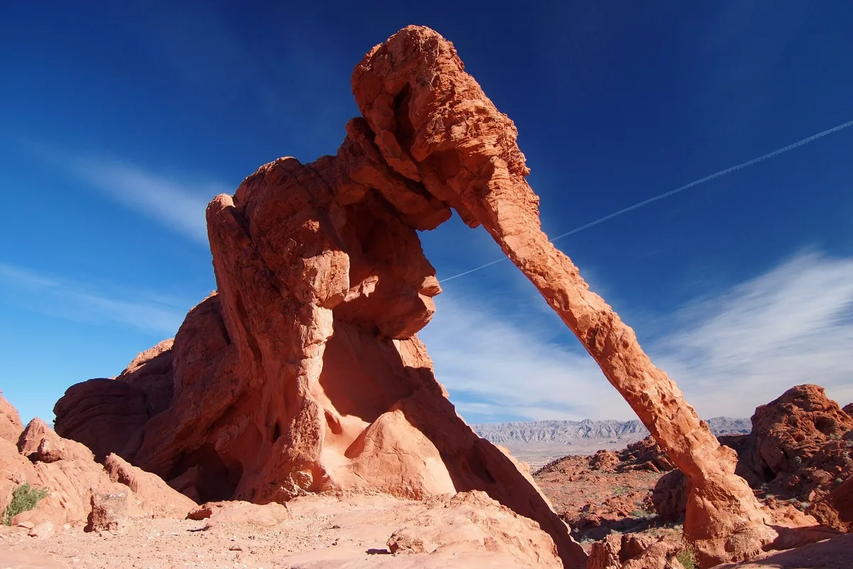 Elephant Rock arch under a deep blue sky at Valley of Fire State Park