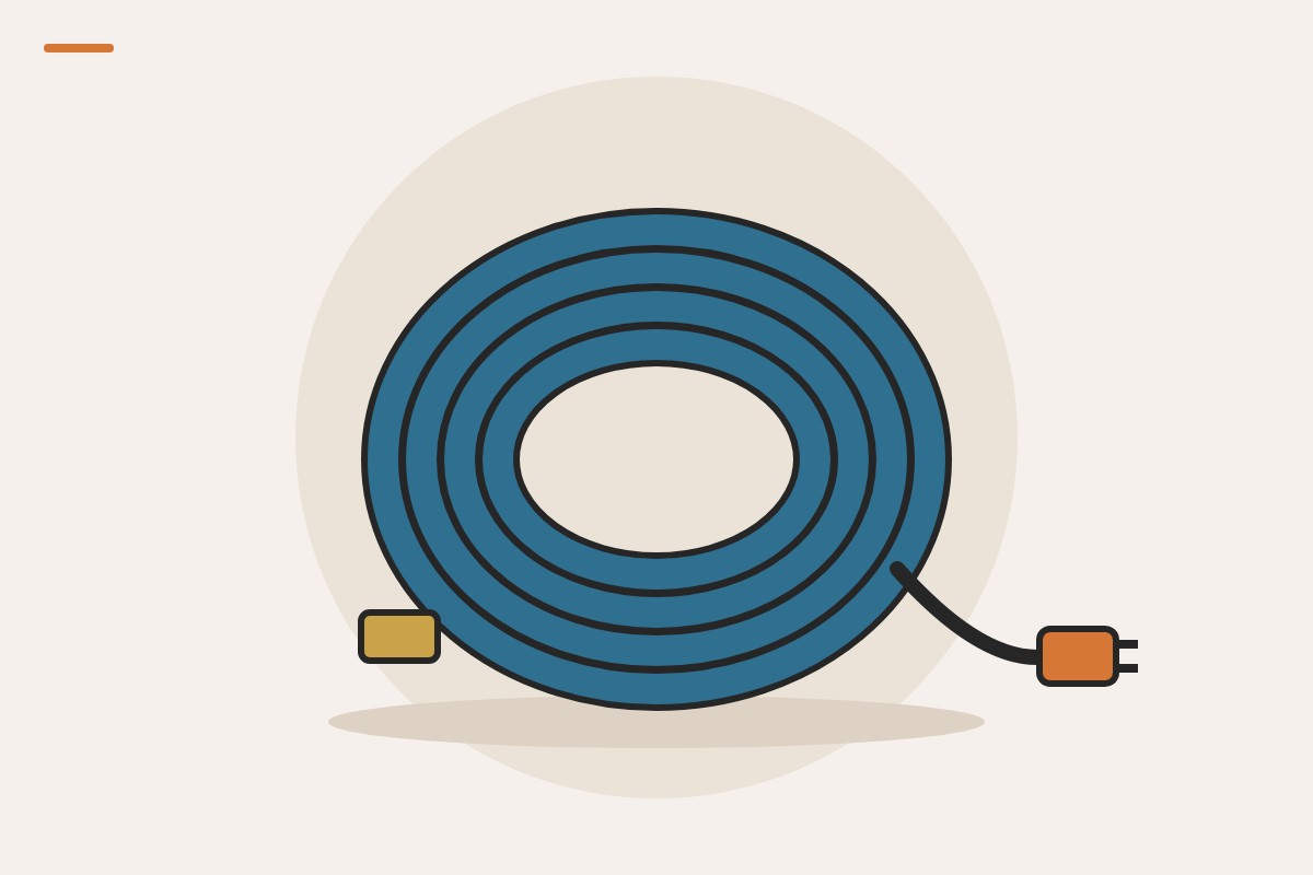 Illustration of a coiled blue heated RV water hose with an electrical plug